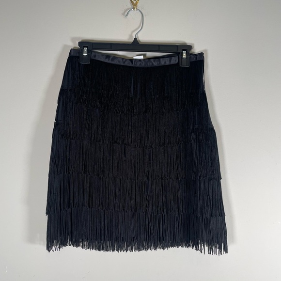 GAP All Over Fringe Satin Mini Skirt Black Sz 4 Party Cocktail Dancing Boho Chic - Picture 7 of 13